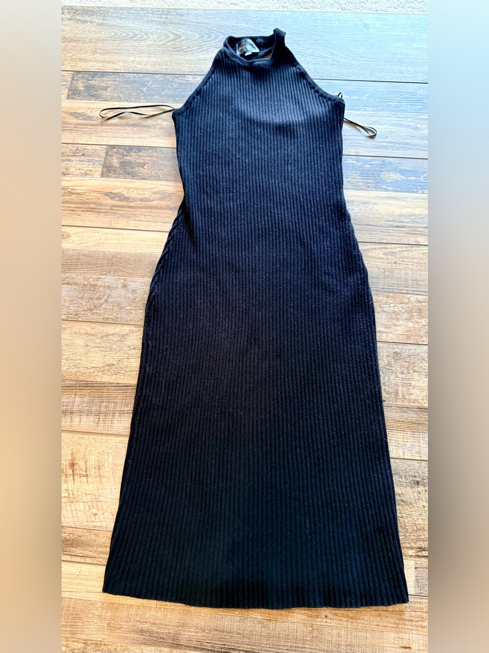 Line & Dot - Ribbed Knit Halter Midi Dress - Size L - Black